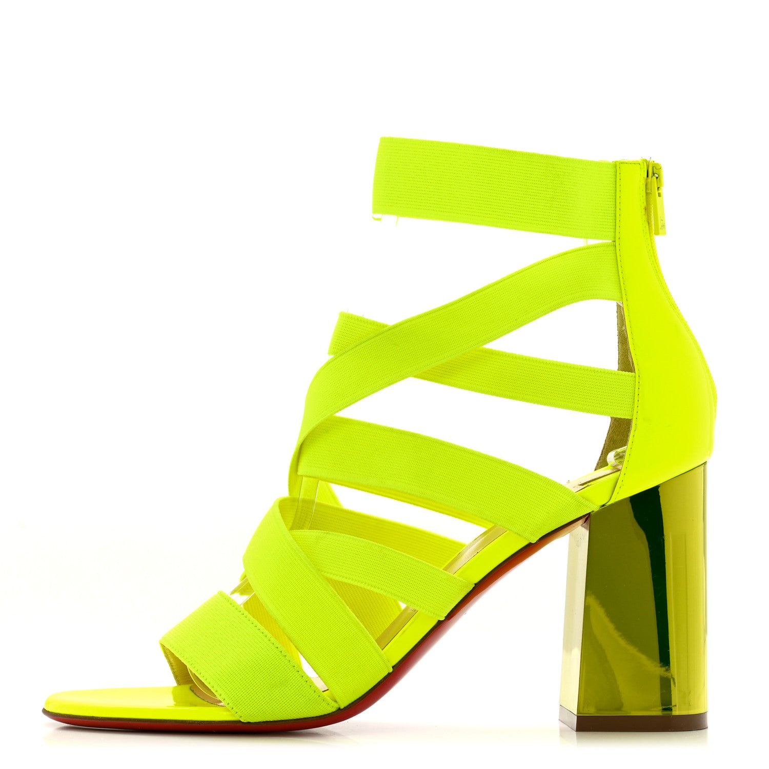 Christian Louboutin Elastic Patent Gladiapop 85 Heel Sandals 38 Fluo Yellow 1 of 12