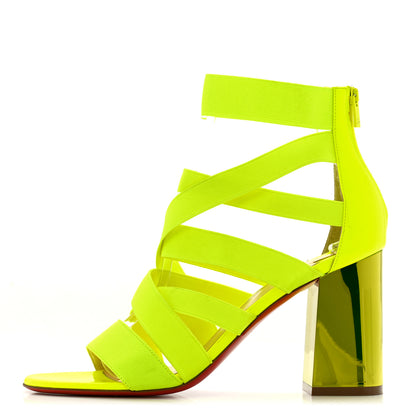 Christian Louboutin Elastic Patent Gladiapop 85 Heel Sandals 38 Fluo Yellow 1 of 12