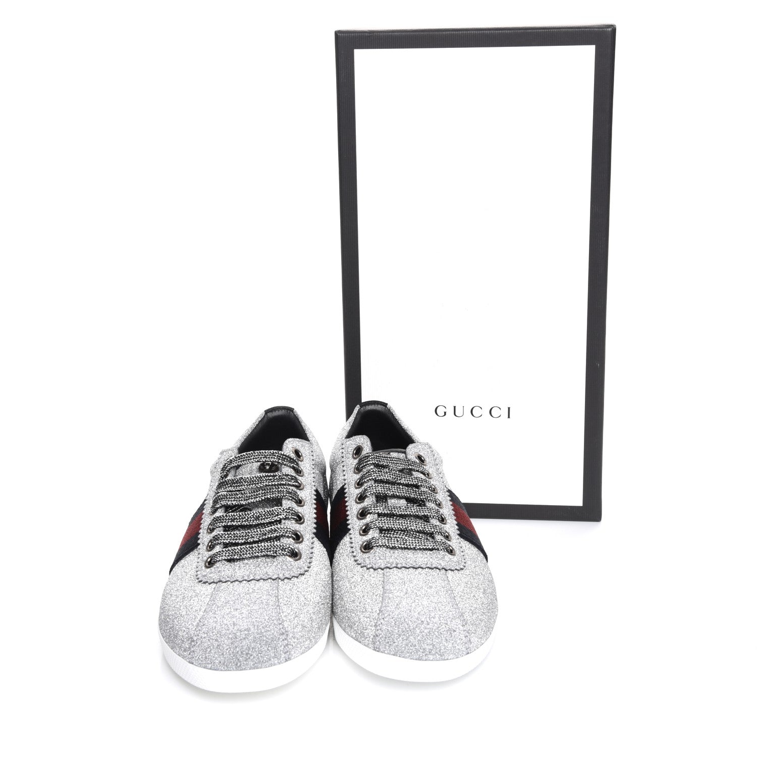 Gucci Glitter Fabric Studded Web Sneakers 38.5 Silver 12 of 12