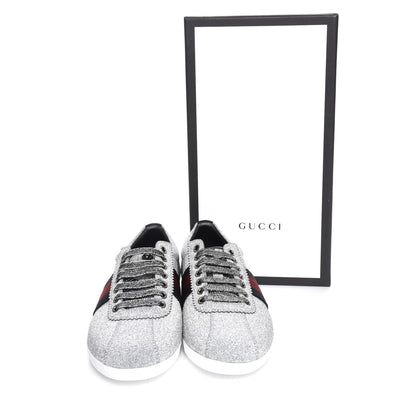 Gucci Glitter Fabric Studded Web Sneakers 38.5 Silver 12 of 12