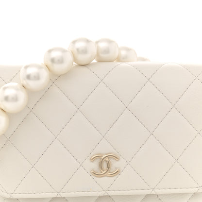 Chanel Calfskin Quilted Mini Maxi Pearls Wallet On Chain WOC White 8 of 13