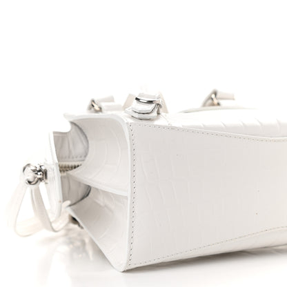Balenciaga Semi Shiny Calfskin Crocodile Embossed Neo Classic Silver Hardware Mini City White 7 of 8