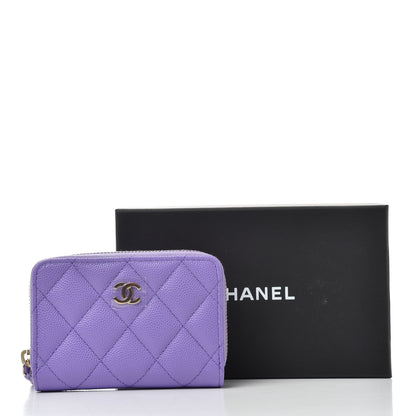 Chanel Caviar Quilted Zip Around Coin Purse Wallet Purple 8 of 8