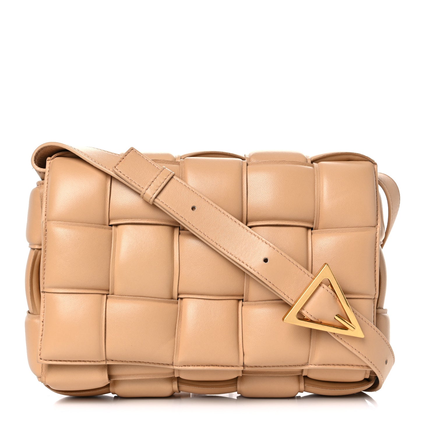 Nappa Maxi Intreccio Padded Cassette Crossbody Bag Almond