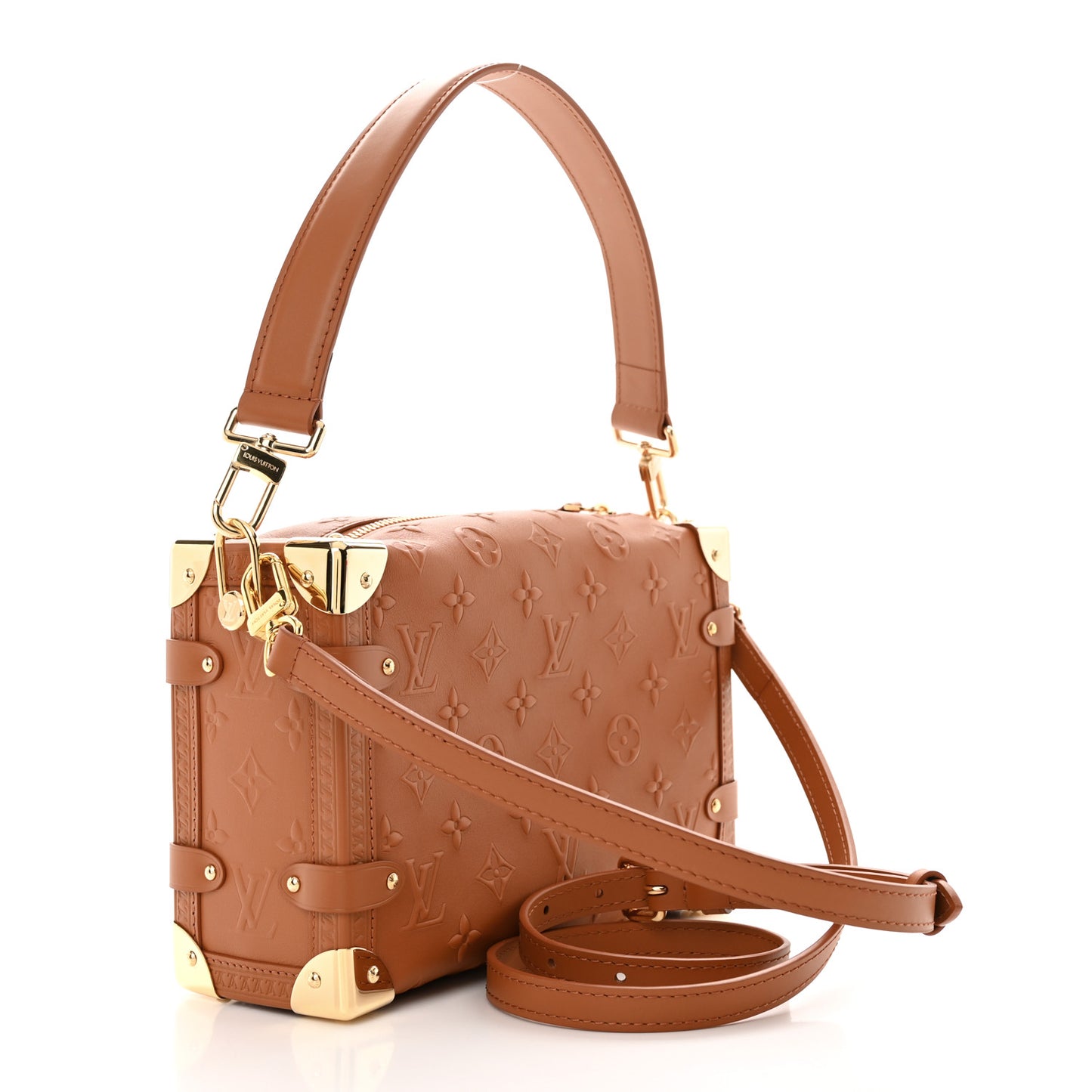 Calfskin Debossed Monogram Side Trunk Tan