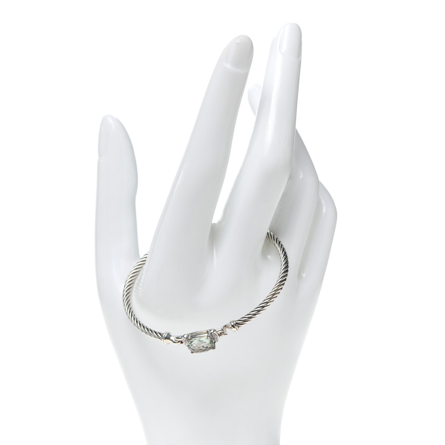 David Yurman Sterling Silver Diamond Prasiolite 3mm Petite Wheaton Bracelet 2 of 4