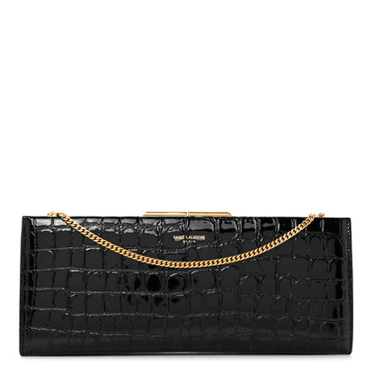 Saint Laurent Lacquered Calfskin Crocodile Embossed Small Midnight Clutch Black 1 of 11