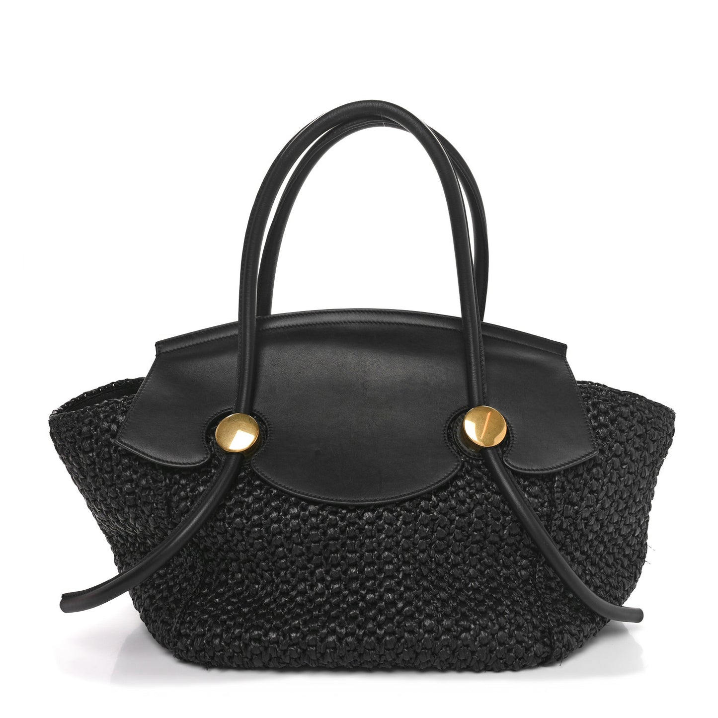 Raffia Calfskin Pipe Bag Black