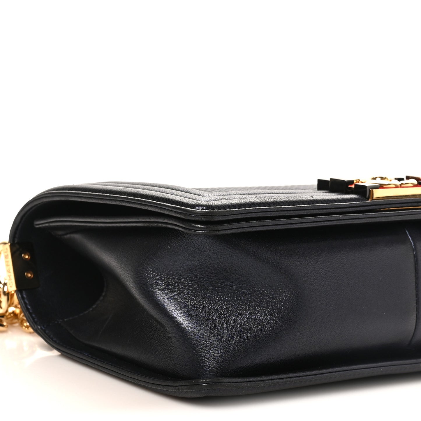 Lambskin Embossed Medium Boy Cube Flap Navy