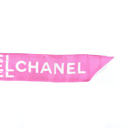 Chanel Silk Logo Slim Bandeau Scarf Fuchsia White 3 of 3