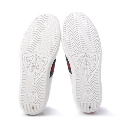 Gucci Calfskin Ayers Bee Embroidered Womens Ace Sneakers 35 White Green 6 of 10