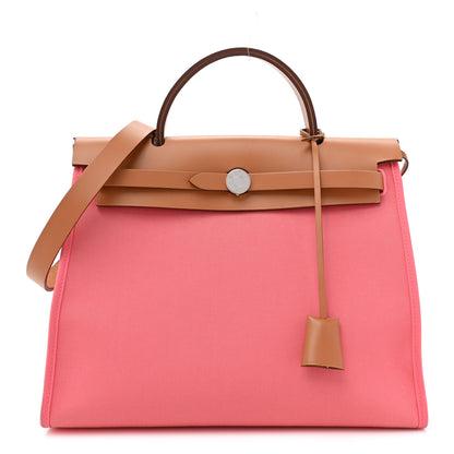 Hermes Vache Hunter Toile Herbag Zip 31 PM Rose Azalee Natural 1 of 17