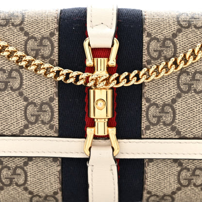 Gucci GG Supreme Monogram Textured Calfskin Web Jackie 1961 Chain Wallet Beige Ebony Mystic White 8 of 11