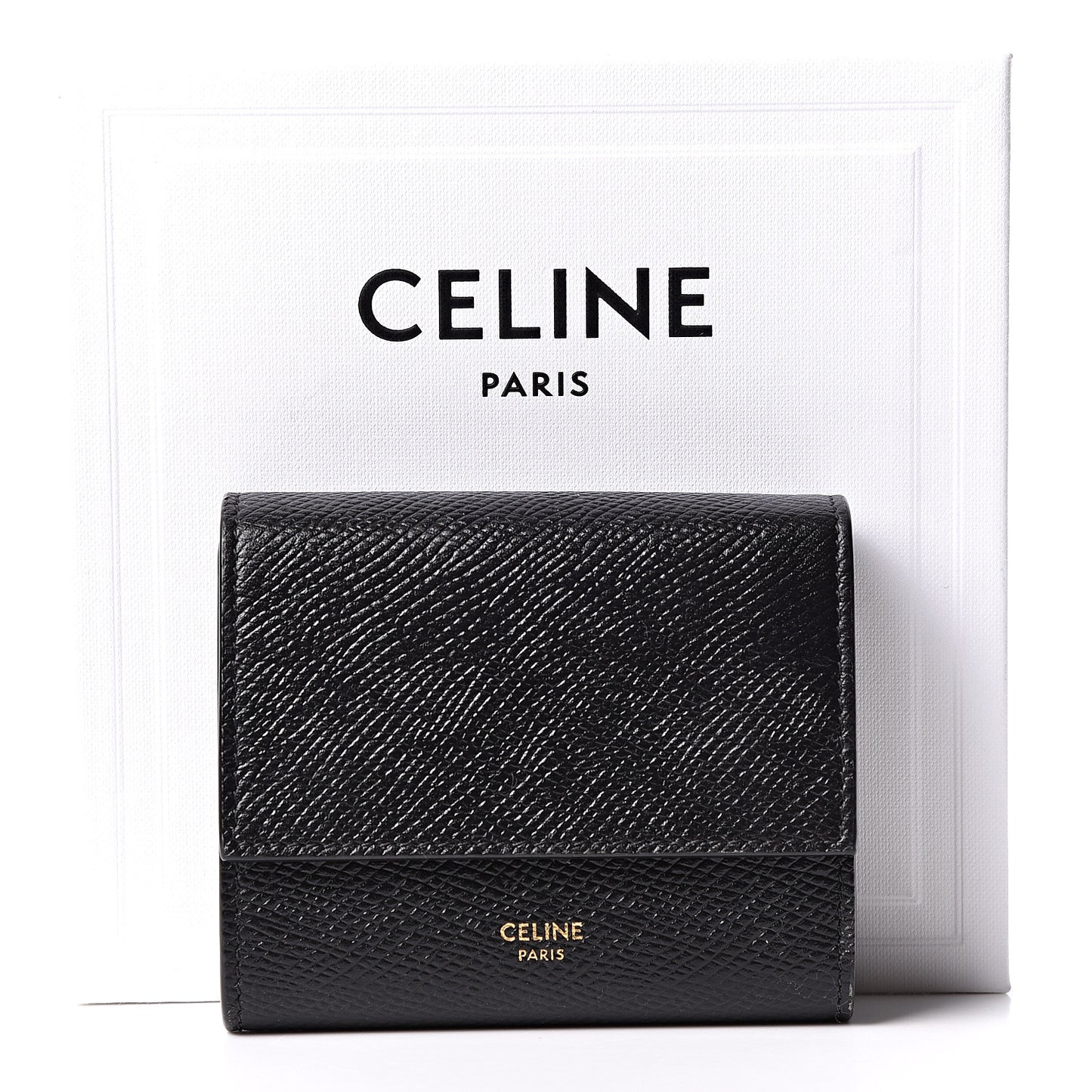 Grained Calfskin Small Multifunction Folded Wallet Black