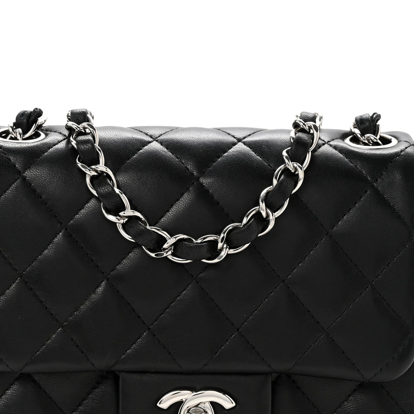 Lambskin Quilted Mini Square Flap Black