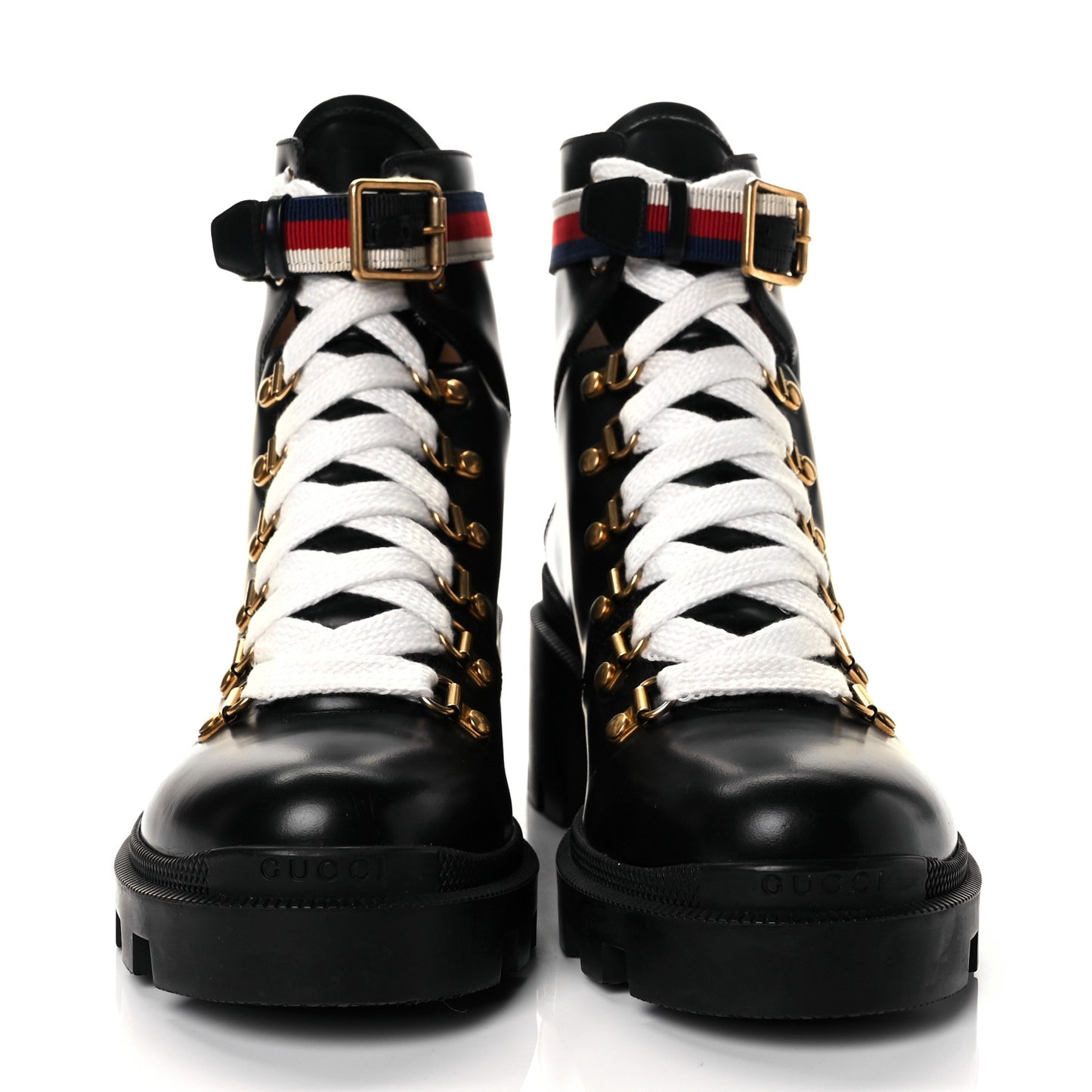 Calfskin Sylvie Web Lace Up Combat Boots 38.5 Black