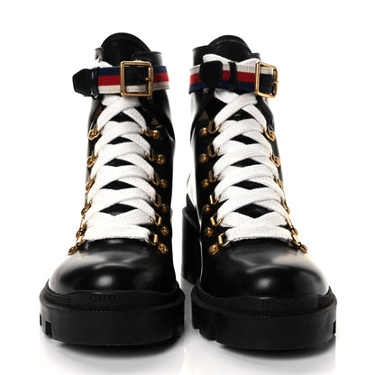 Gucci Calfskin Sylvie Web Lace Up Combat Boots 38.5 Black 2 of 8