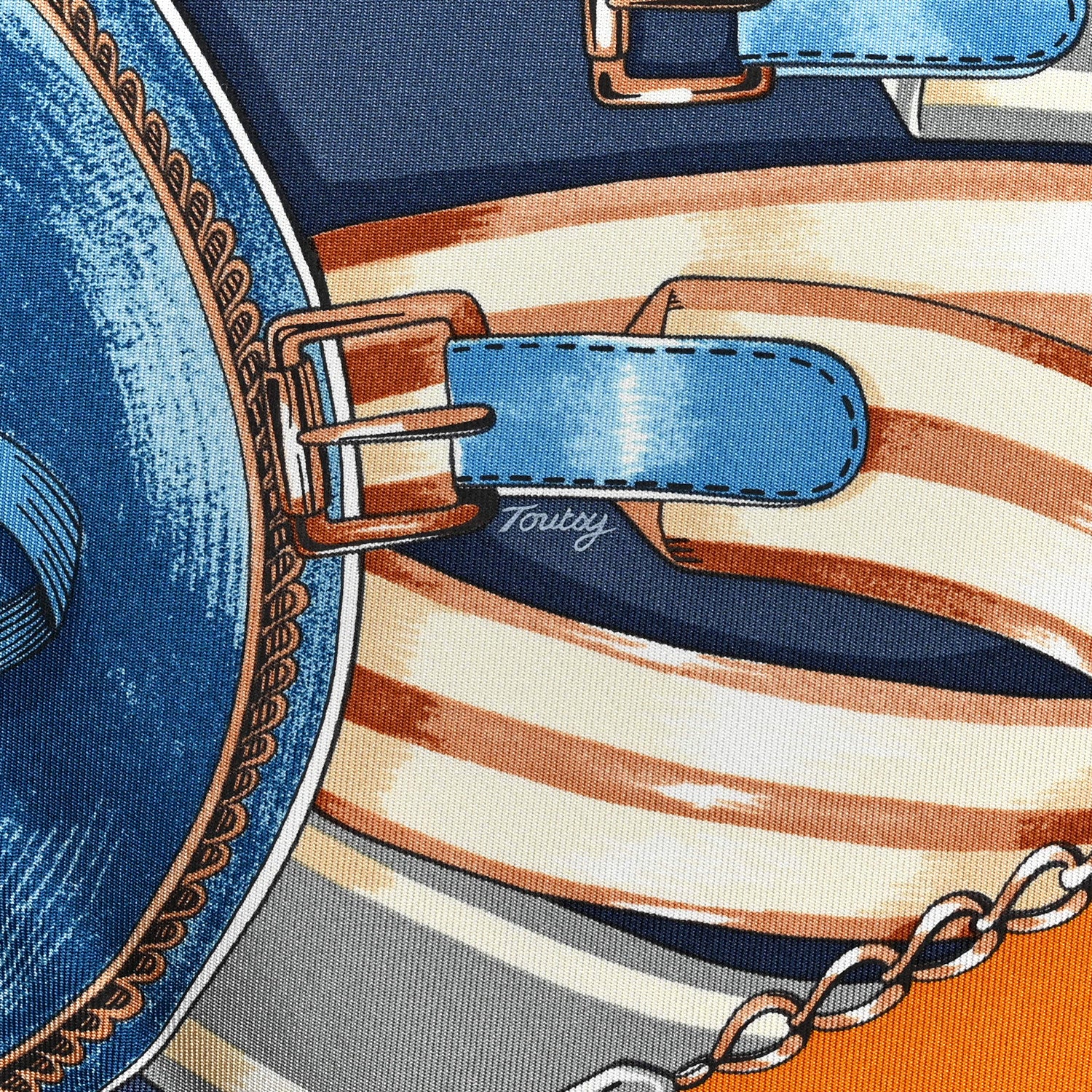 Hermes Silk Cavalcades Scarf 90 Ocre Bleu Ardoise Brun 5 of 6