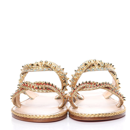 Christian Louboutin Calfskin Braided Normandie Flat Slide Sandals 39 Gold 2 of 7