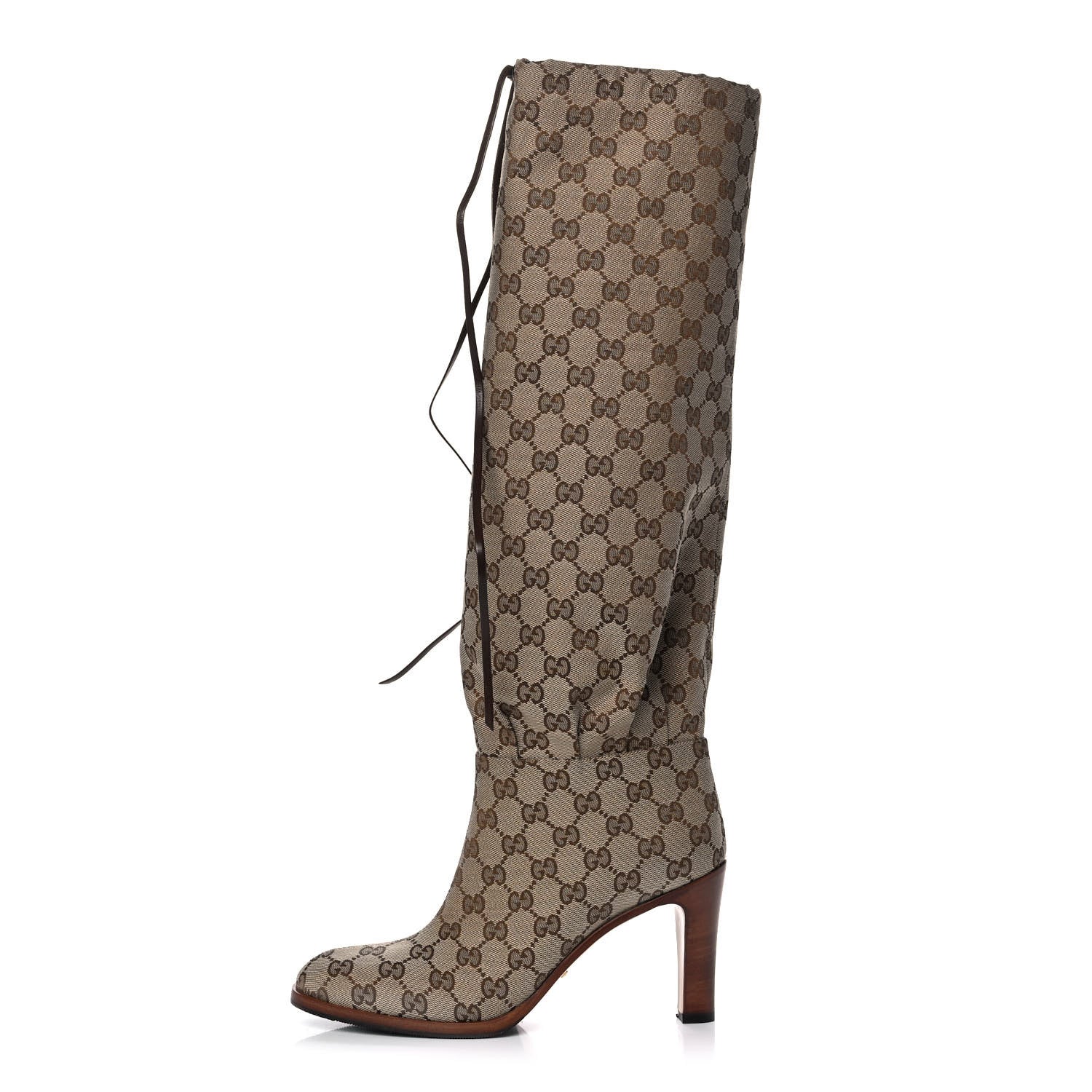Gucci Monogram Lisa Mid Heel Boots 39.5 Beige Ebony 1 of 8