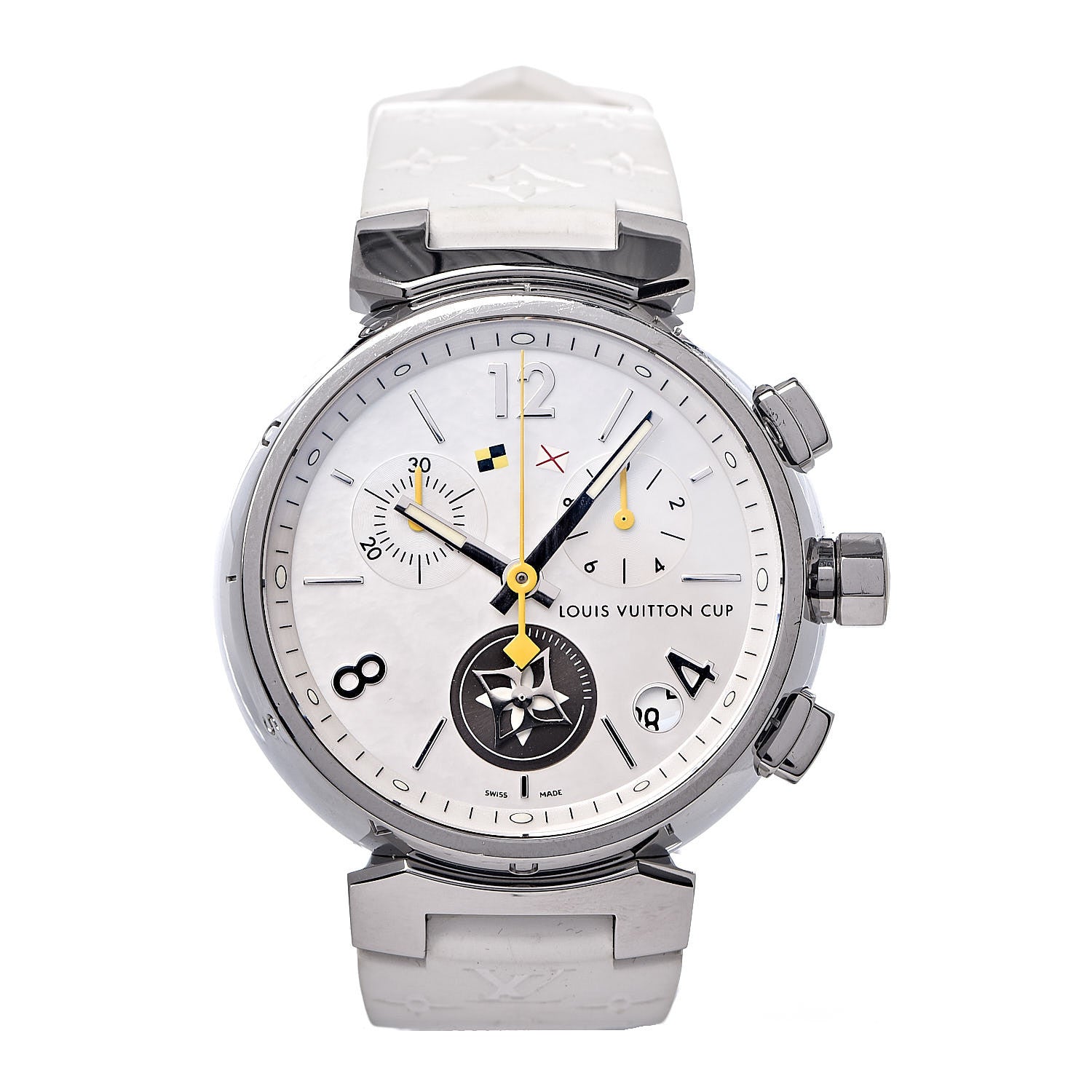 Louis Vuitton Stainless Steel Rubber Mother of Pearl 39mm Tambour Lovely Cup Quartz Watch 1 of 7