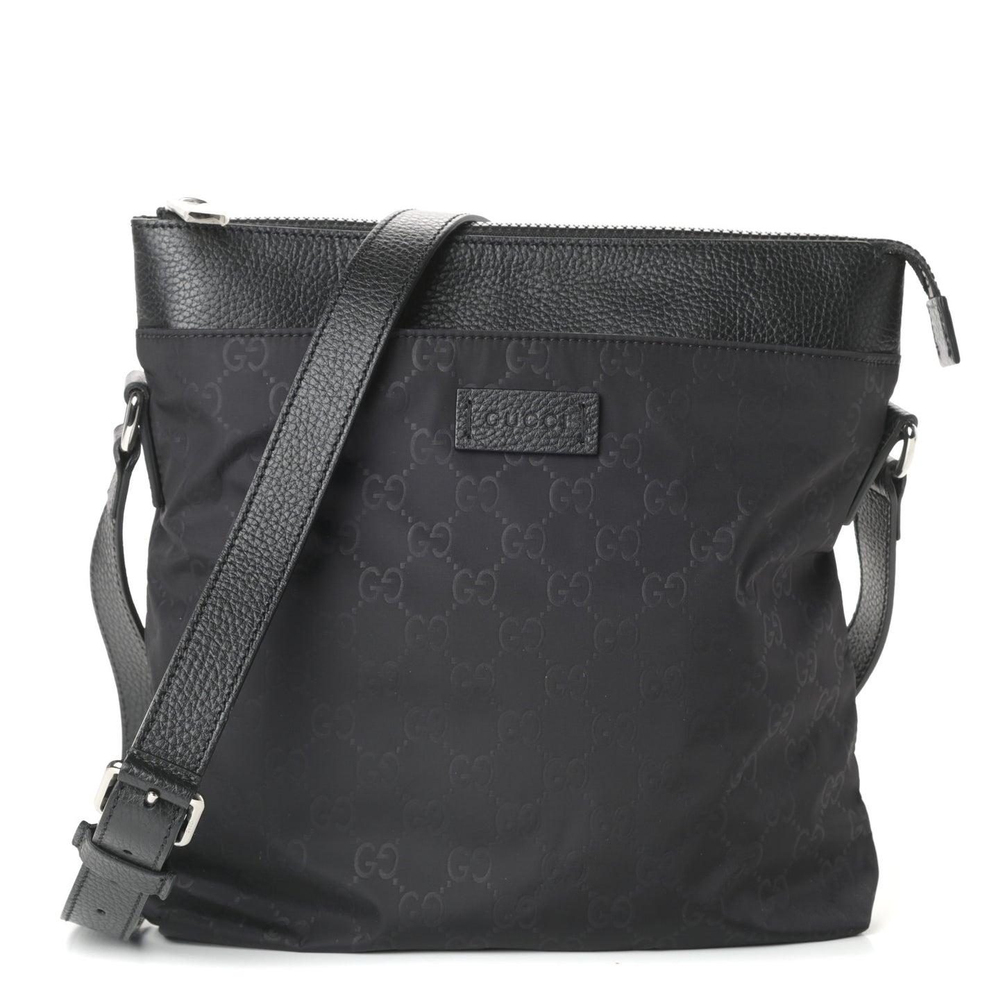Nylon Monogram Dollar Calfskin Flat Messenger Bag Black