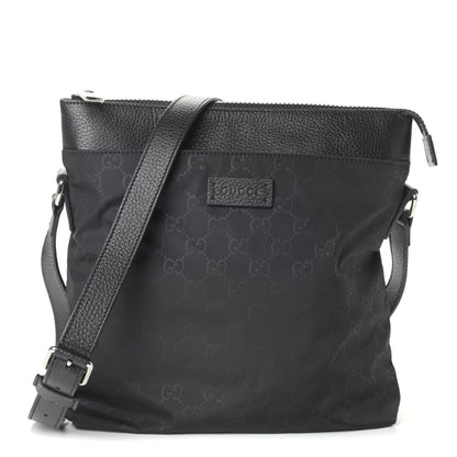 Gucci Nylon Monogram Dollar Calfskin Flat Messenger Bag Black 1 of 9