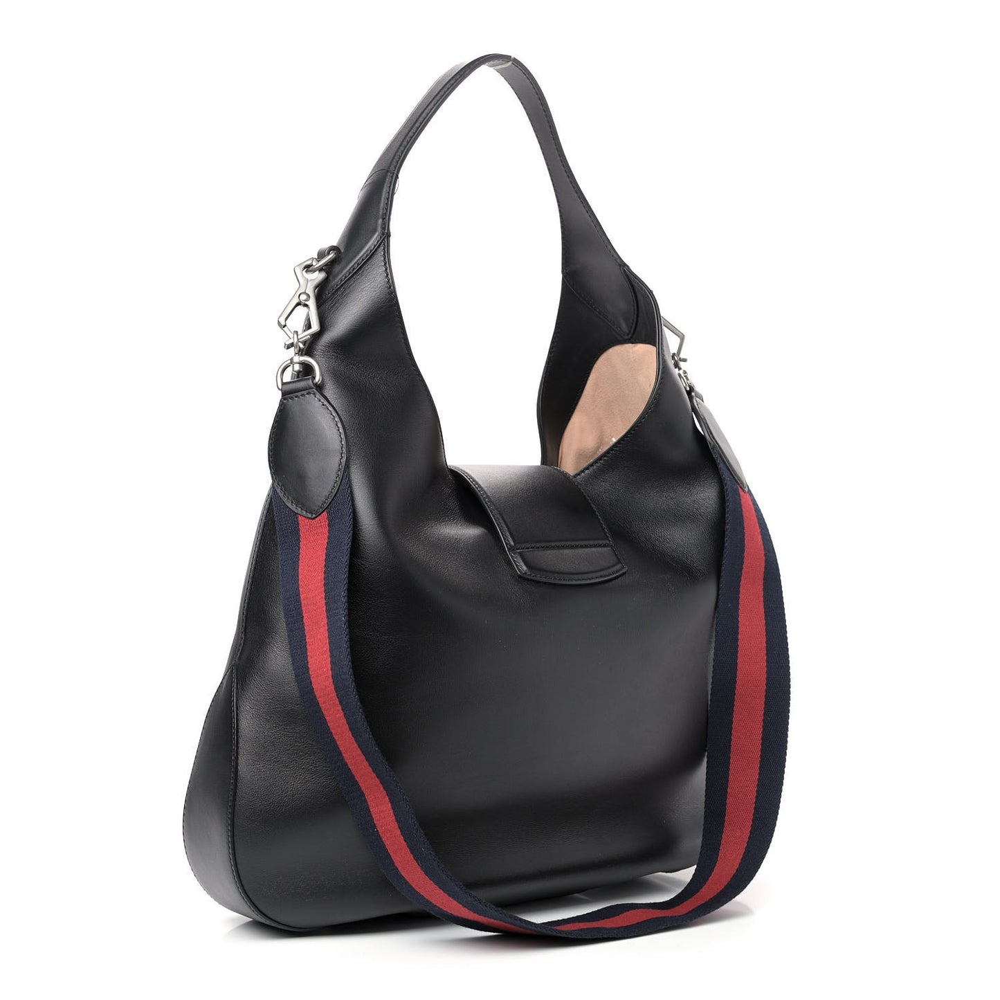 Calfskin Web Tiger Embroidered Large Dionysus Hobo Black