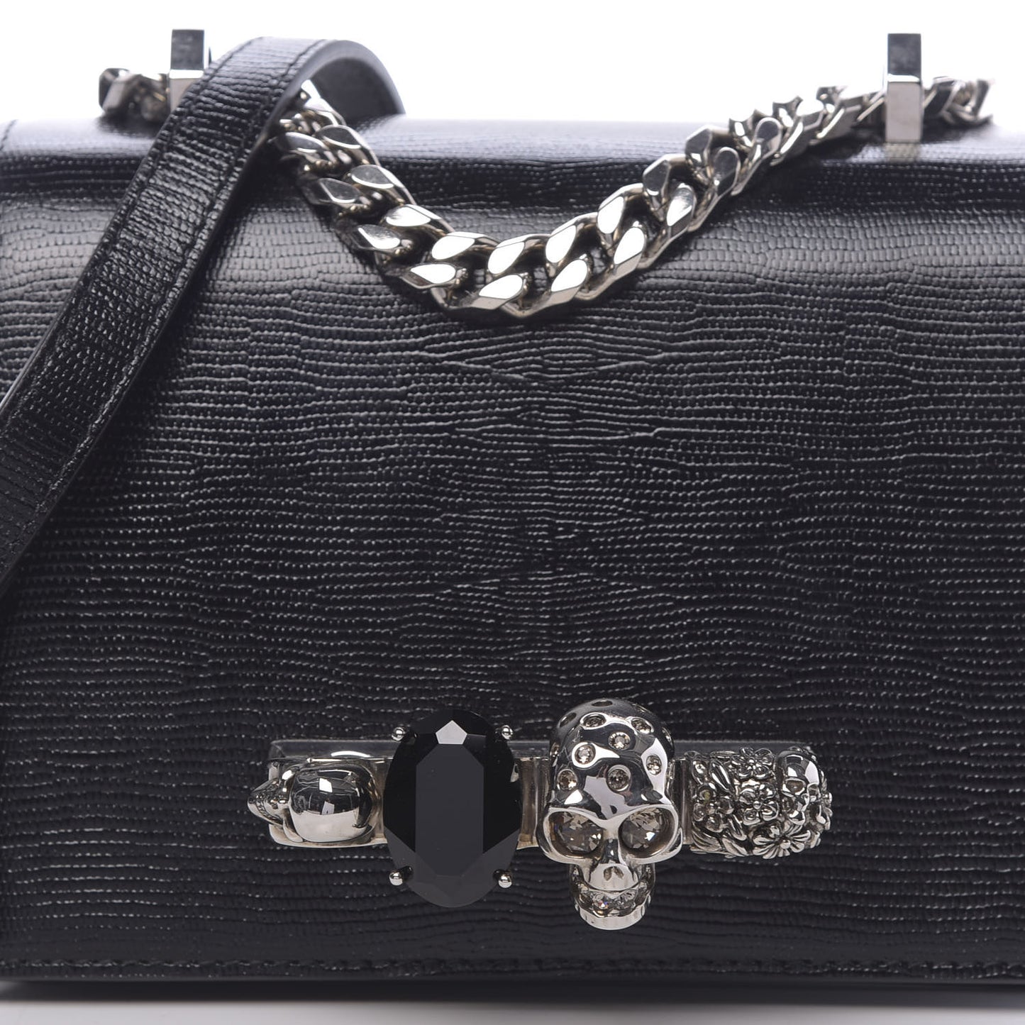 Lizard Embossed Calfskin Knuckle Crossbody Black