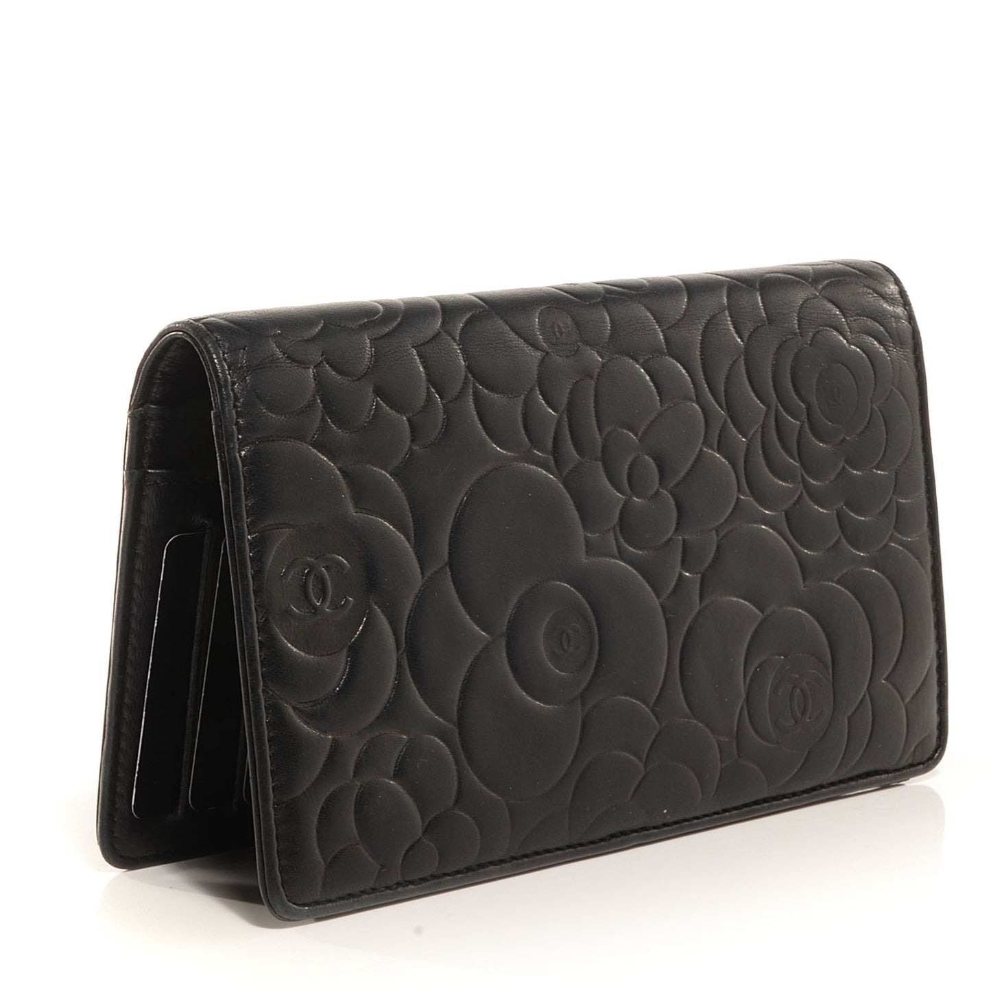 Lambskin Camellia Yen Wallet Black