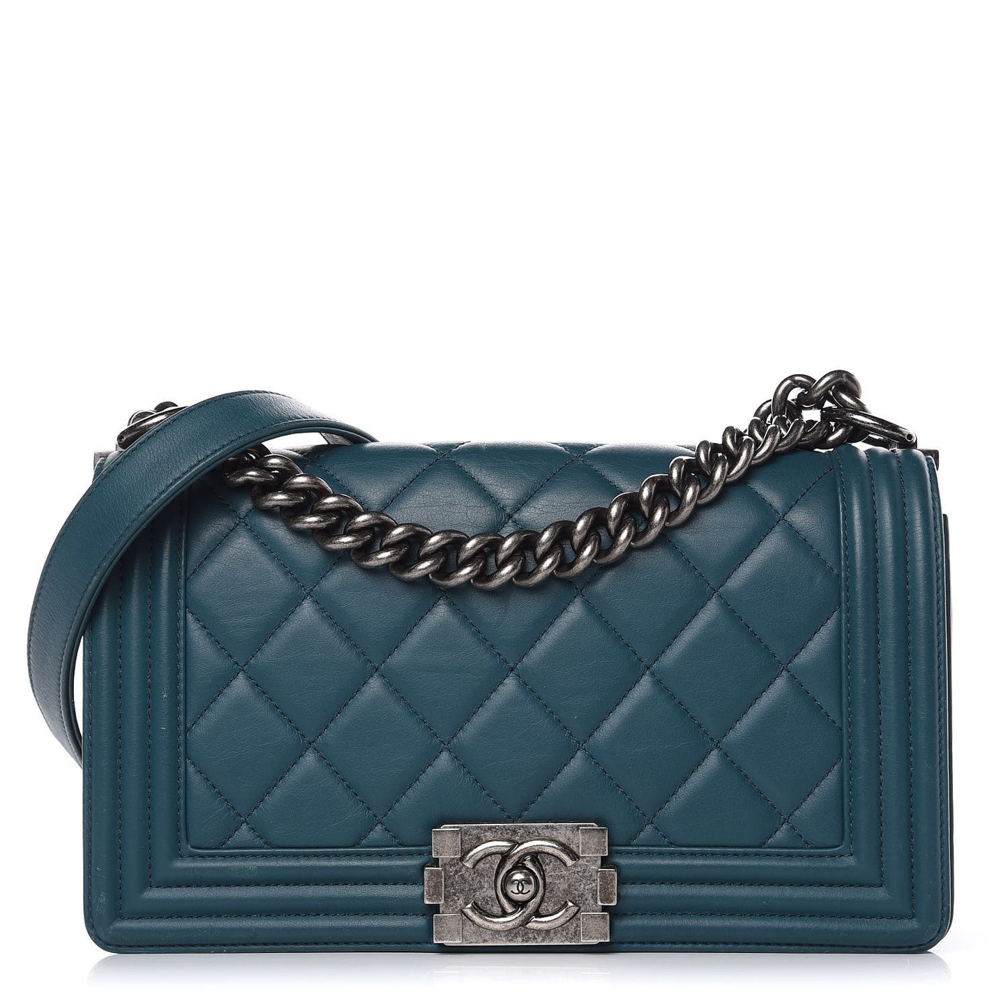 Lambskin Quilted Medium Boy Flap Dark Green