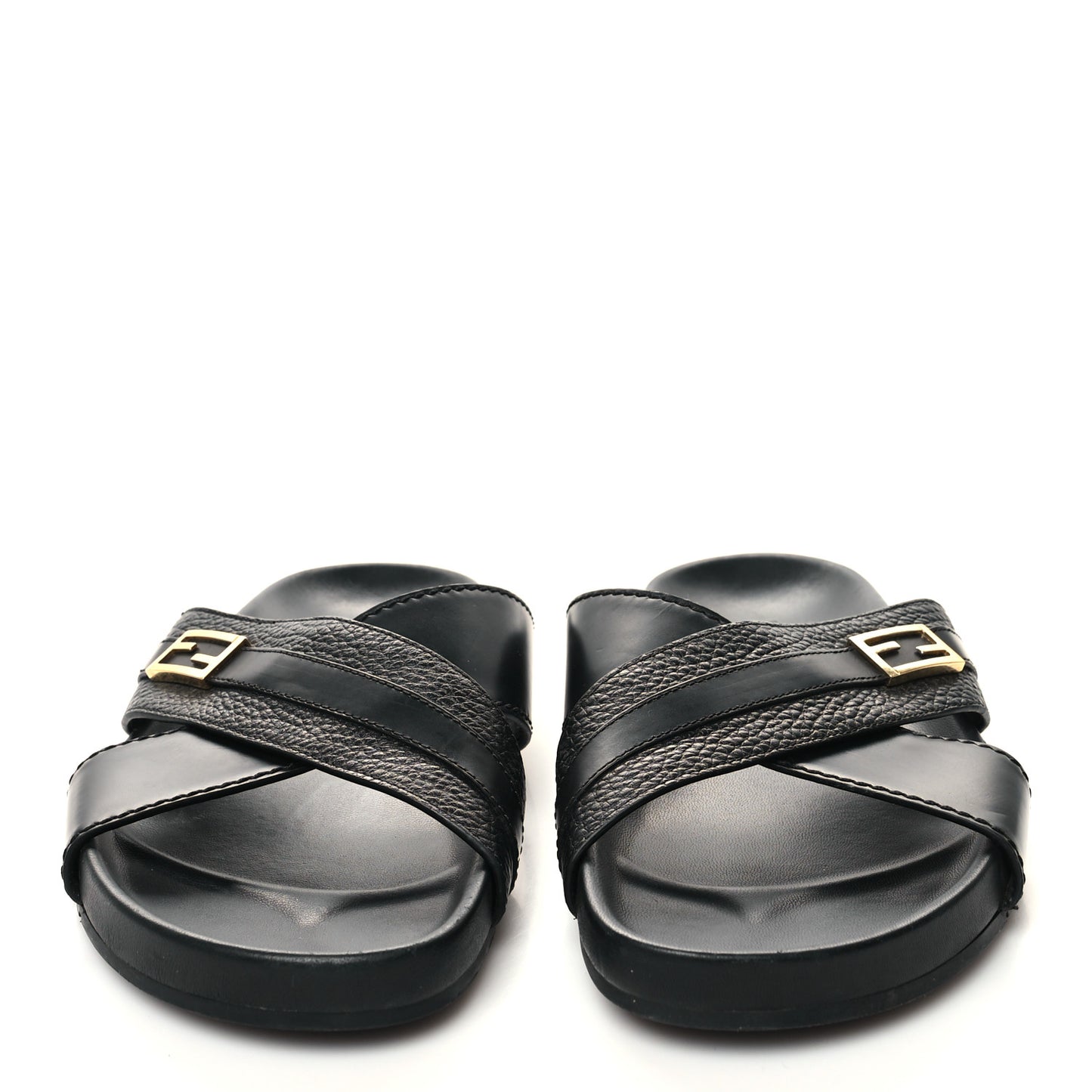 Calfskin FF Mens Slide Sandals 9 Black