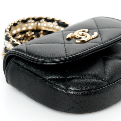 Chanel Lambskin Quilted Pearl Top Handle Clutch With Chain Black 11 of 12