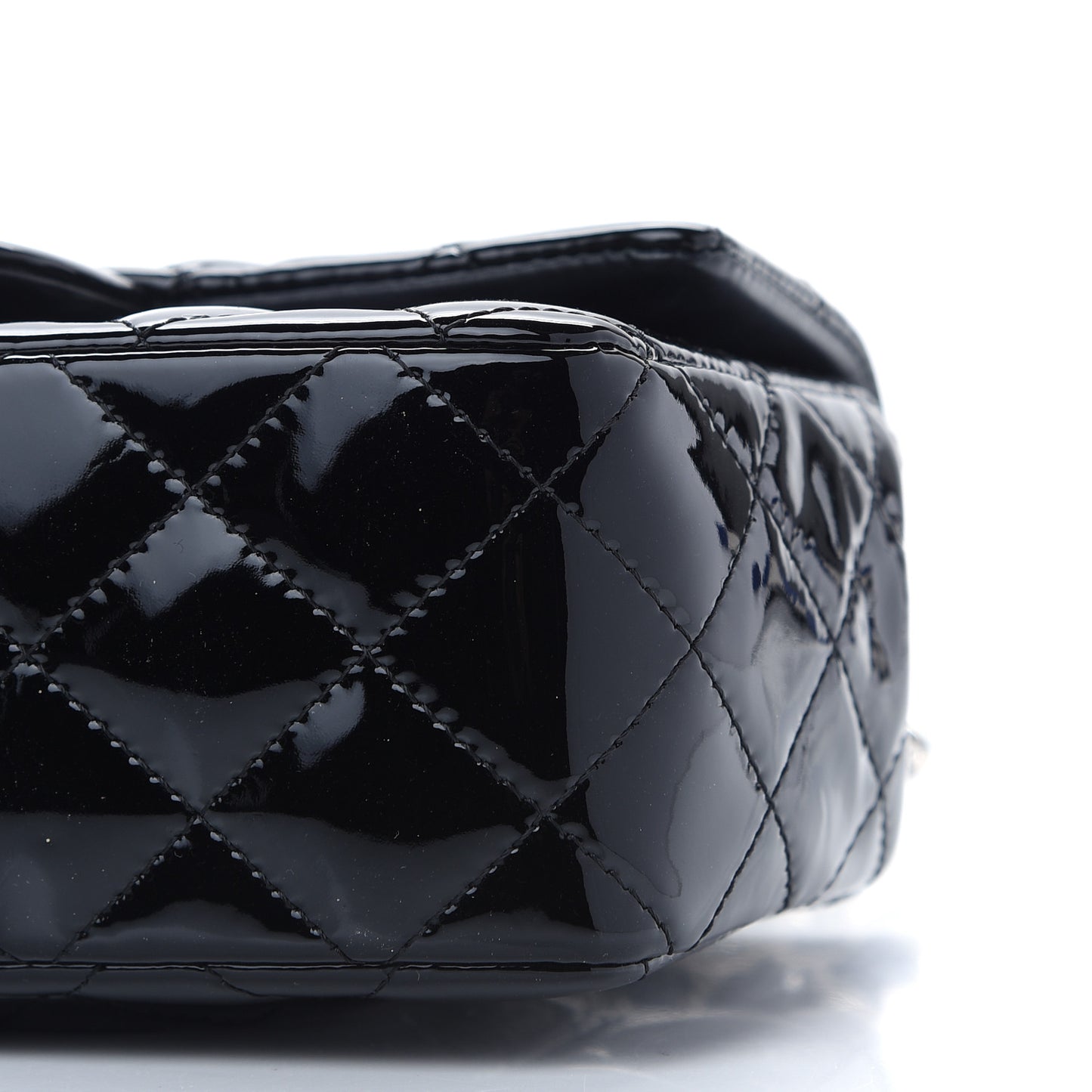 Patent Calfskin Quilted Mini Rectangular Flap Black