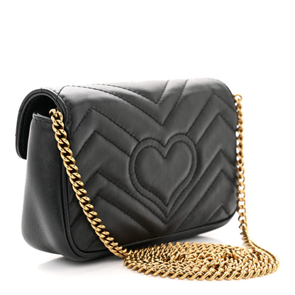 Gucci Calfskin Matelasse Super Mini GG Marmont Shoulder Bag Black 3 of 11