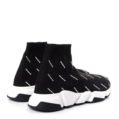 Balenciaga Neoprene Knit Allover Logo Bi-Color Sole Mens Speed Sneakers 43 Black White 4 of 11