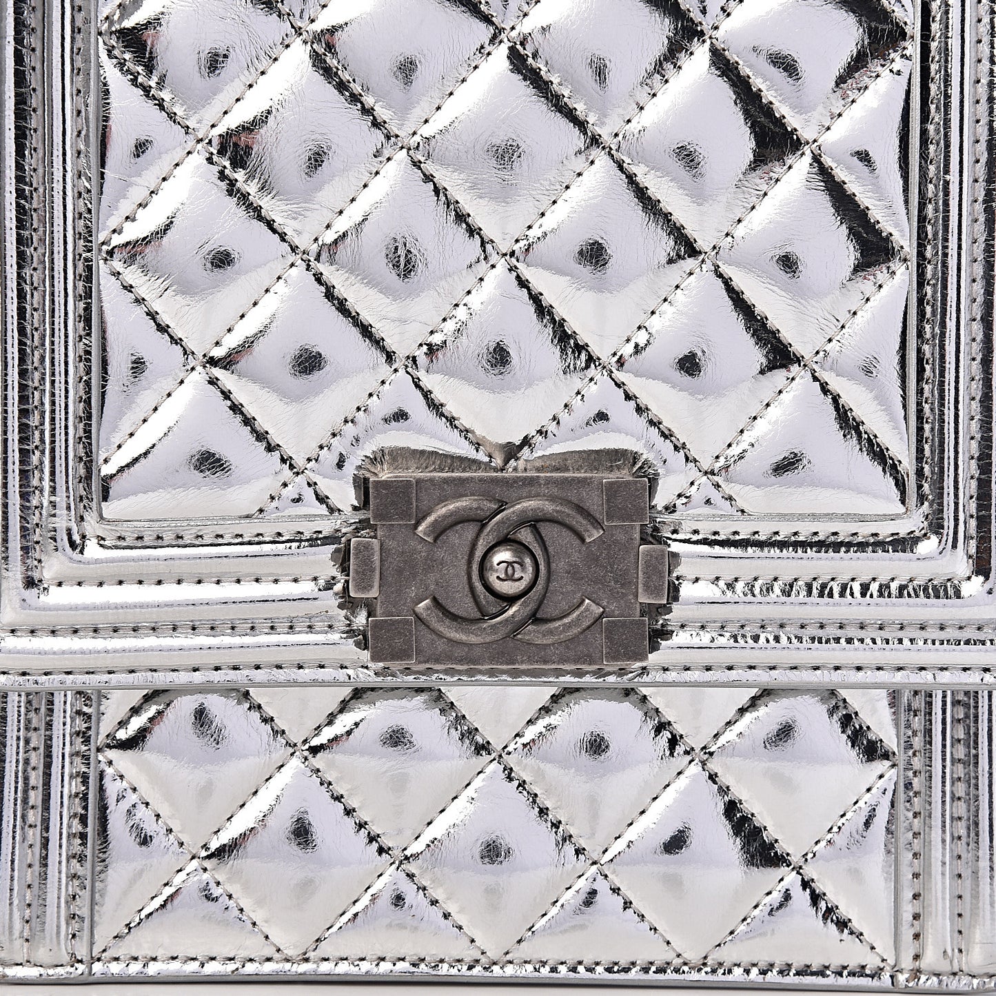 Metallic Goatskin Quilted North South Boy Flap Silver