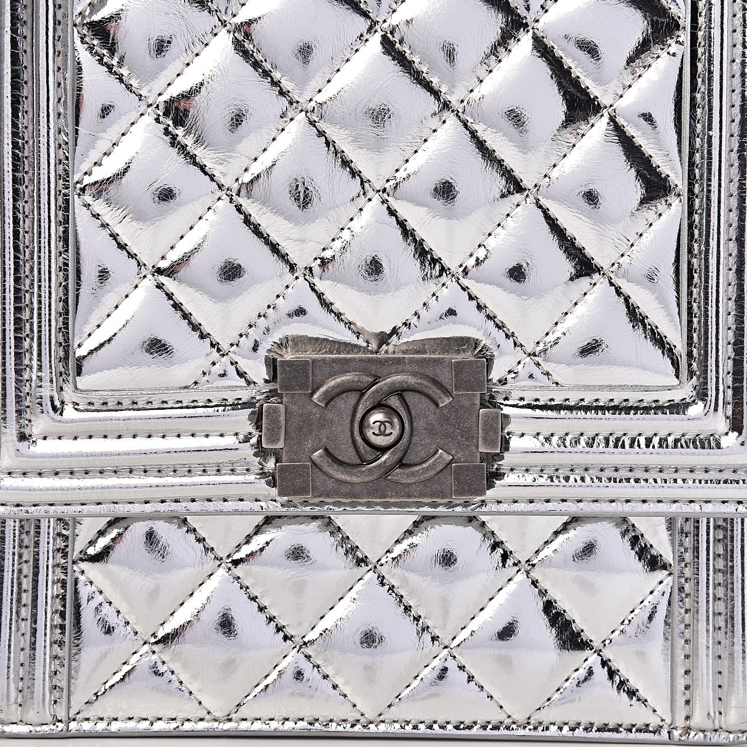 Chanel Metallic Goatskin Quilted North South Boy Flap Silver 7 of 11