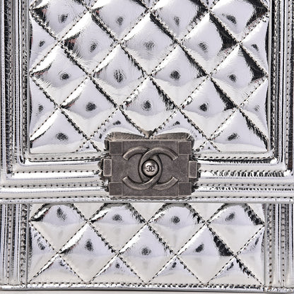 Chanel Metallic Goatskin Quilted North South Boy Flap Silver 7 of 11
