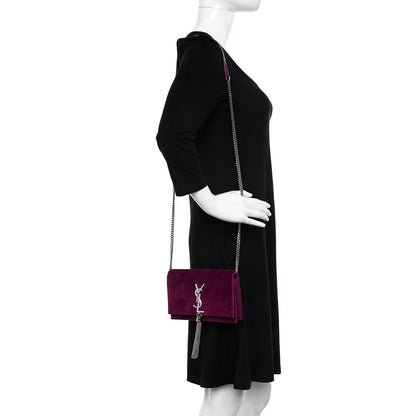 Saint Laurent Velvet Crystal Monogram Kate Tassel Chain Wallet 2 of 10