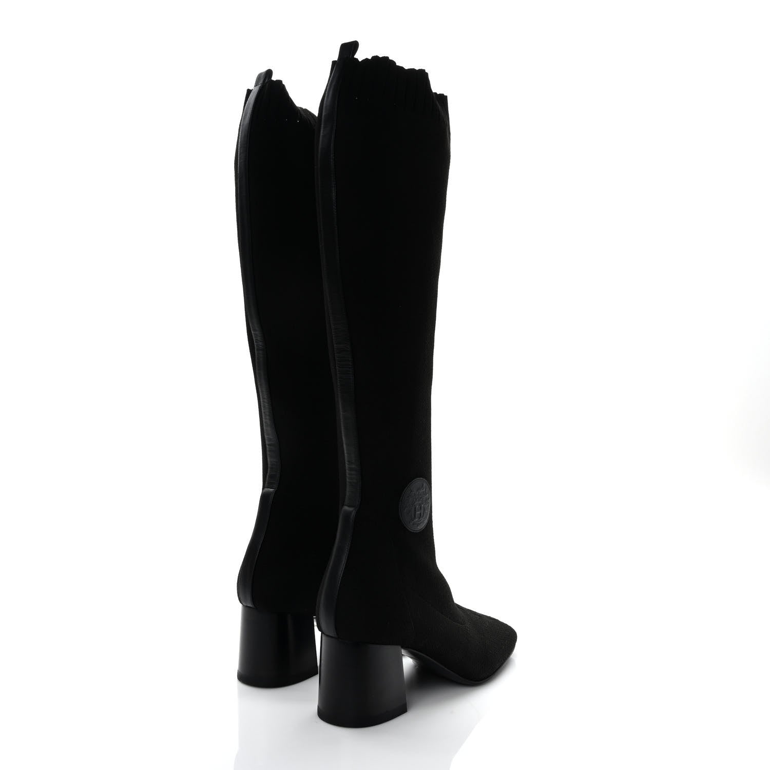 Hermes Knit Calfskin Fontaine 60 Boots 38 Black 4 of 8