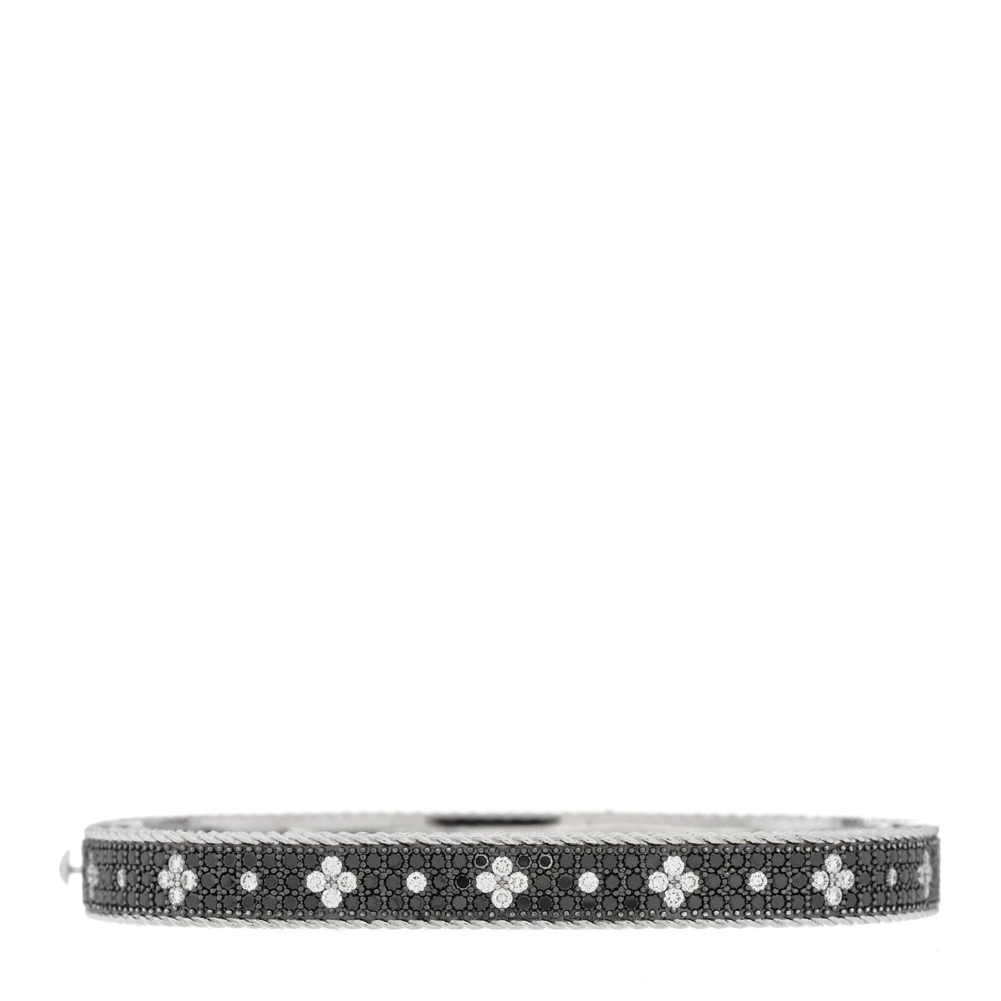 18K White Gold Diamond Black Diamond Fleur De Lis Bangle Bracelet