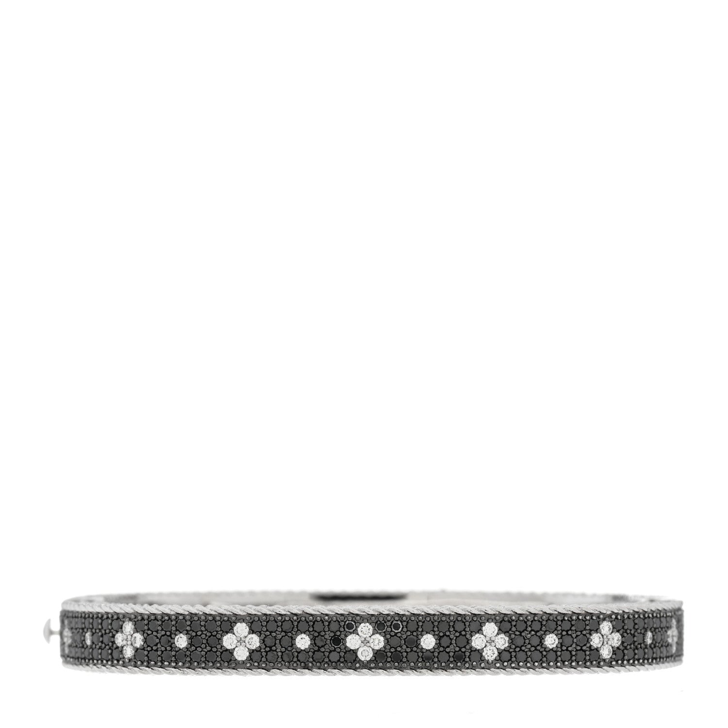 Roberto Coin 18K White Gold Diamond Black Diamond Fleur De Lis Bangle Bracelet 1 of 4