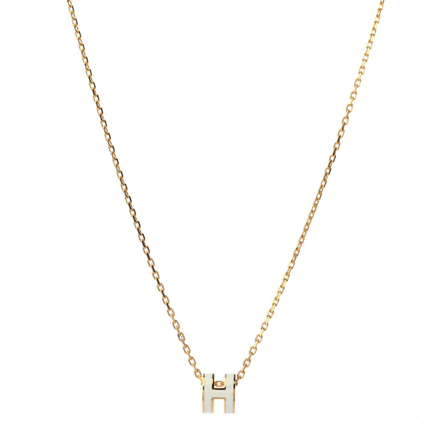Lacquered Gold Mini Pop H Pendant Necklace White