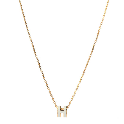 Hermes Lacquered Gold Mini Pop H Pendant Necklace White 1 of 5