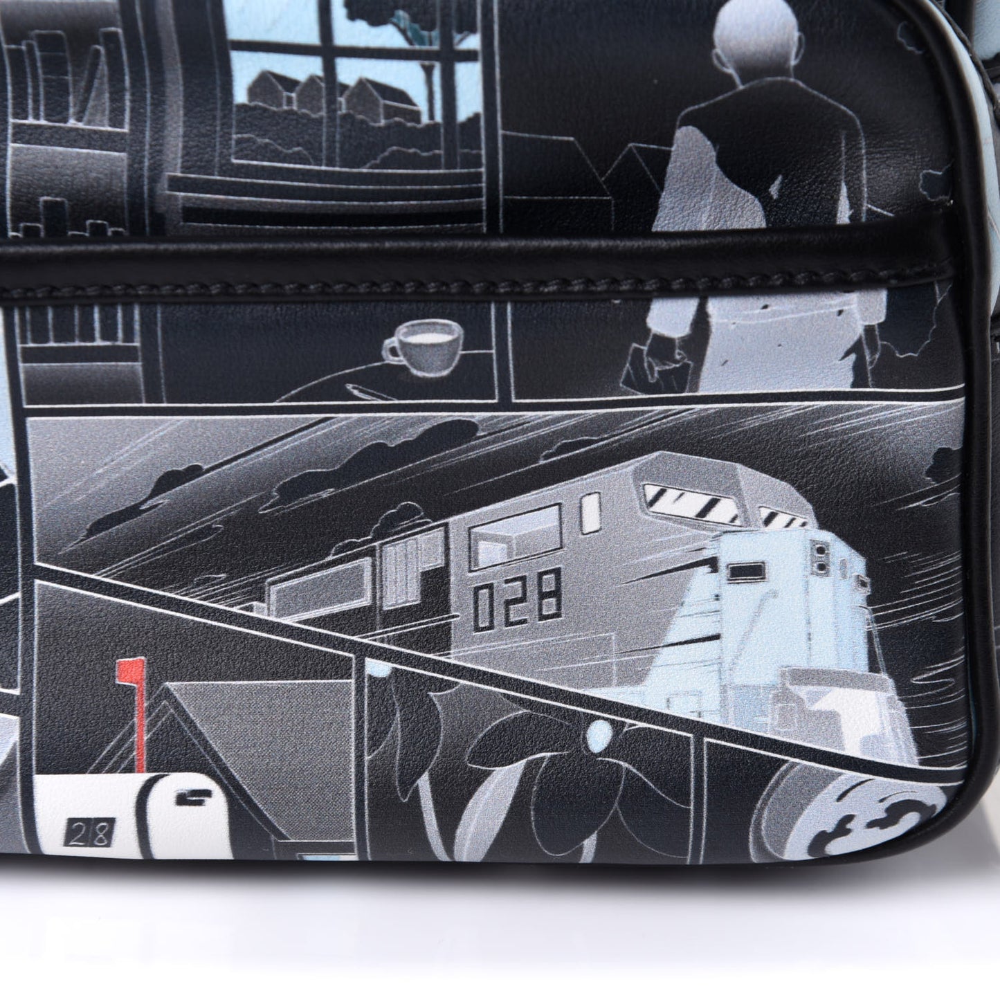 X JAMES JEAN Calfskin Comic Print Messenger Bag Black