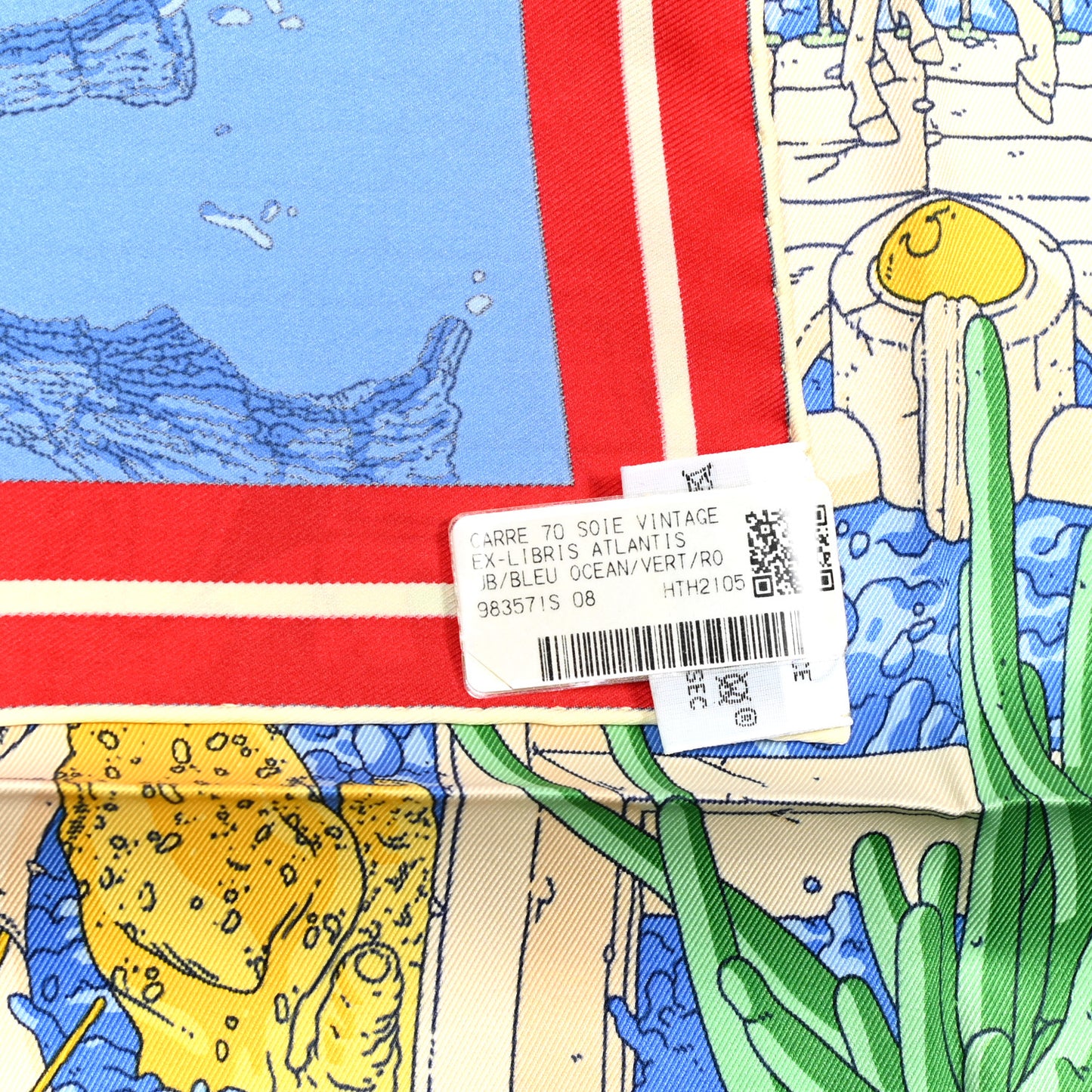 Vintage Silk Ex Libris Atlantis Scarf 70 Bleu Ocean Vert