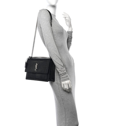 Saint Laurent Calfskin Crocodile Embossed Large Monogram Sunset Black 2 of 11