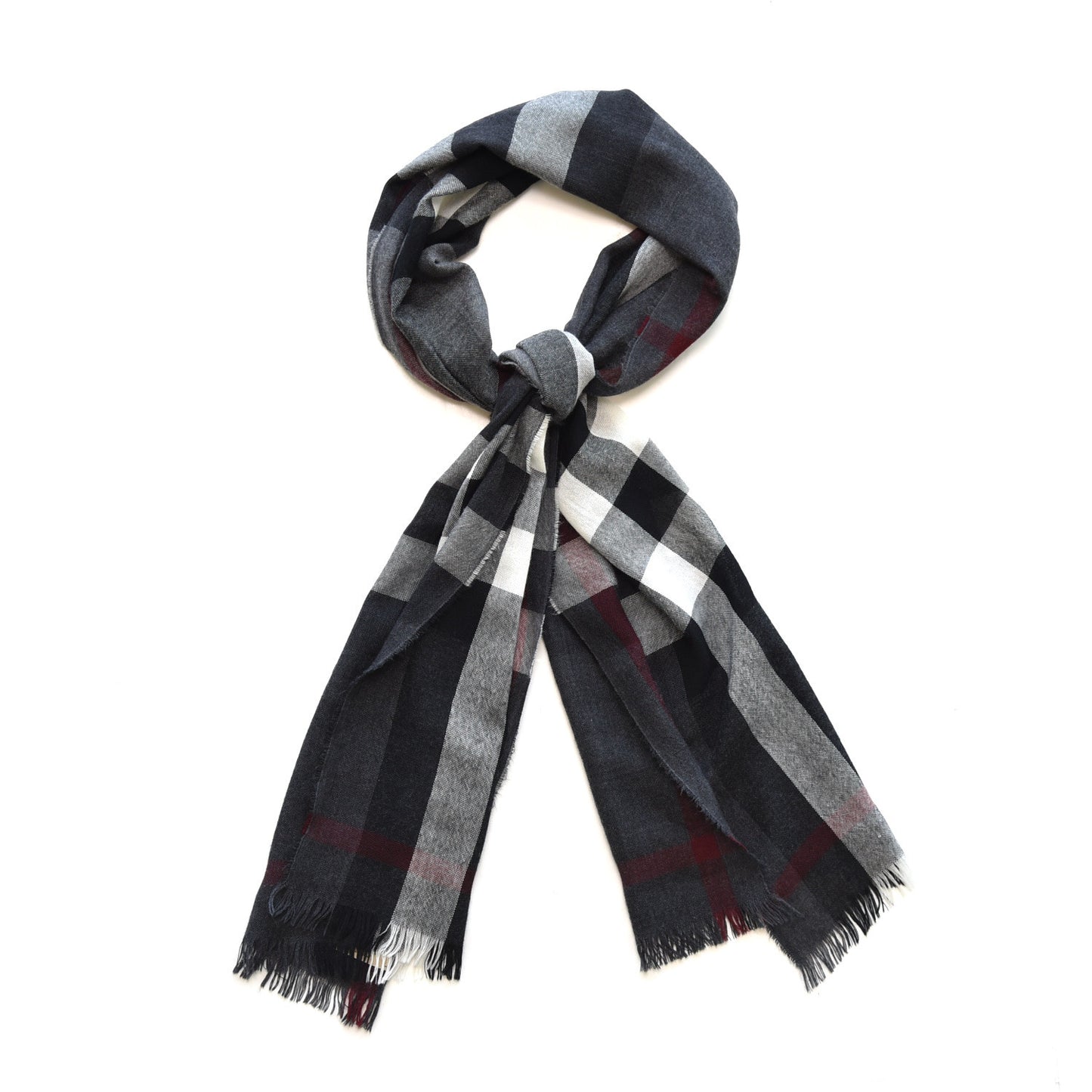 Wool Silk Gauze Lightweight Check Scarf Grey