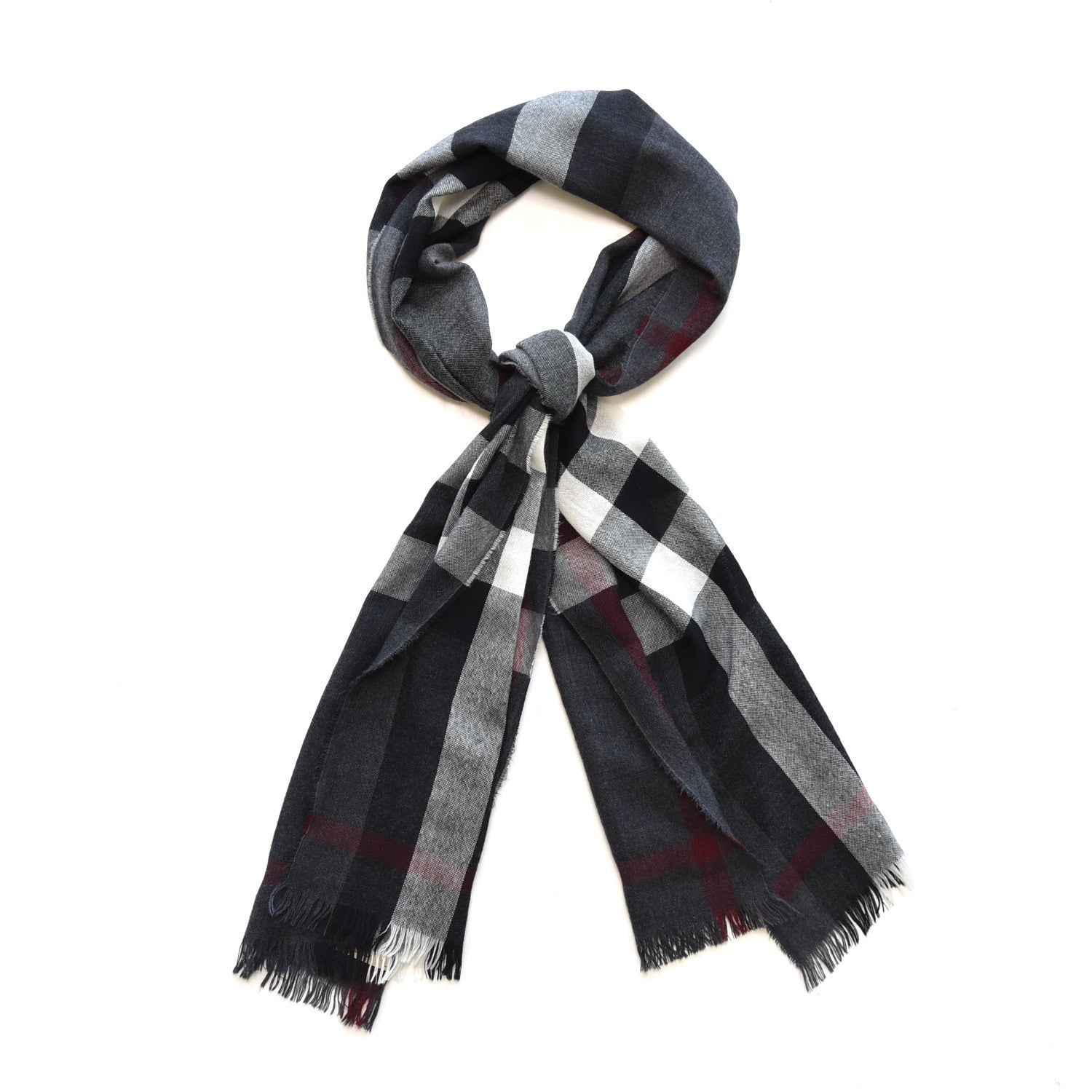 Burberry Wool Silk Gauze Lightweight Check Scarf Grey 1 of 5